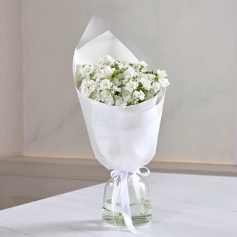 Букет из ароматной маттиолы и фрезии без вазы