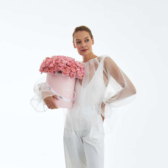 Шляпная коробка Grand "Розы персиковые Juliet" PINK