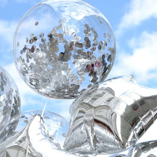 Набор прозрачных шаров с конфетти и серебряных звездочек (13 шт)