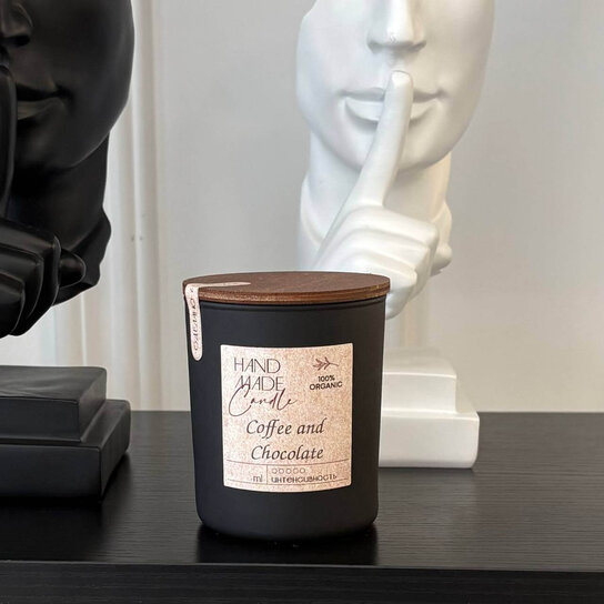 Интерьерная ароматическая свеча с деревянным фитилем "Coffee and Chocolate" 180 мл