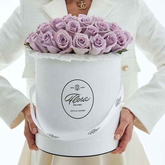 Шляпная коробка Grand "Розы Purple" WHITE